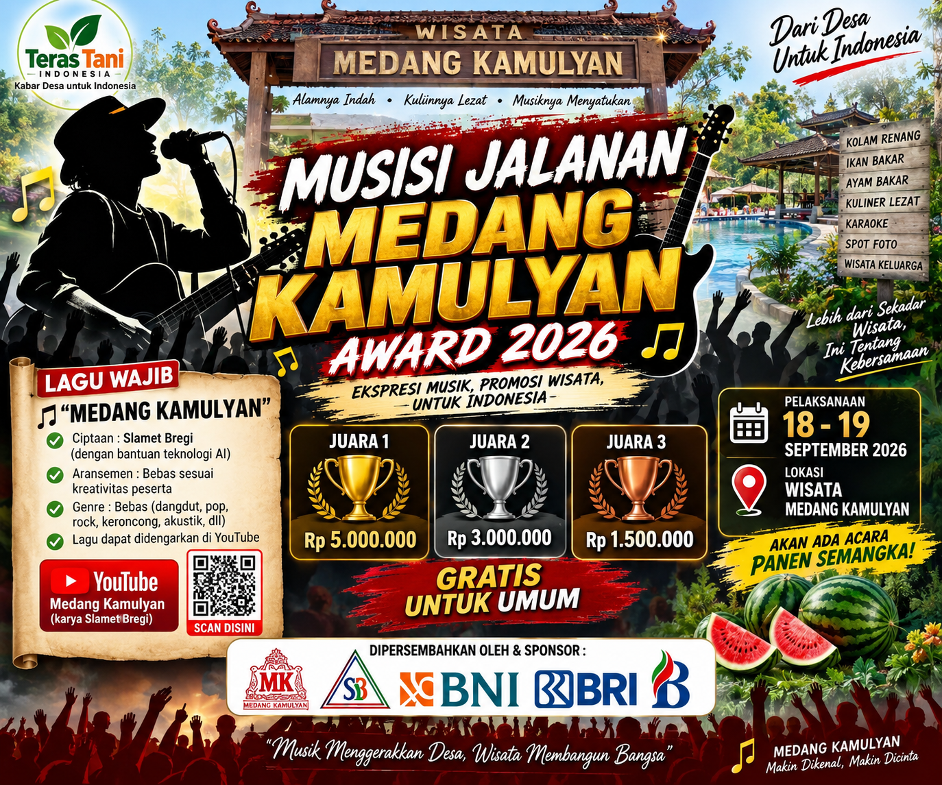 KABAR DESA UNTUK INDONESIA  Teras Tani Indonesia  MEDANG KAMULYAN GELAR MUSISI JALANAN AWARD 2026, TOTAL HADIAH Rp9,5 JUTA